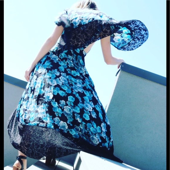 Free People Midnight Garden Blue Rose Floral Maxi Dress 6 - Picture 4 of 8
